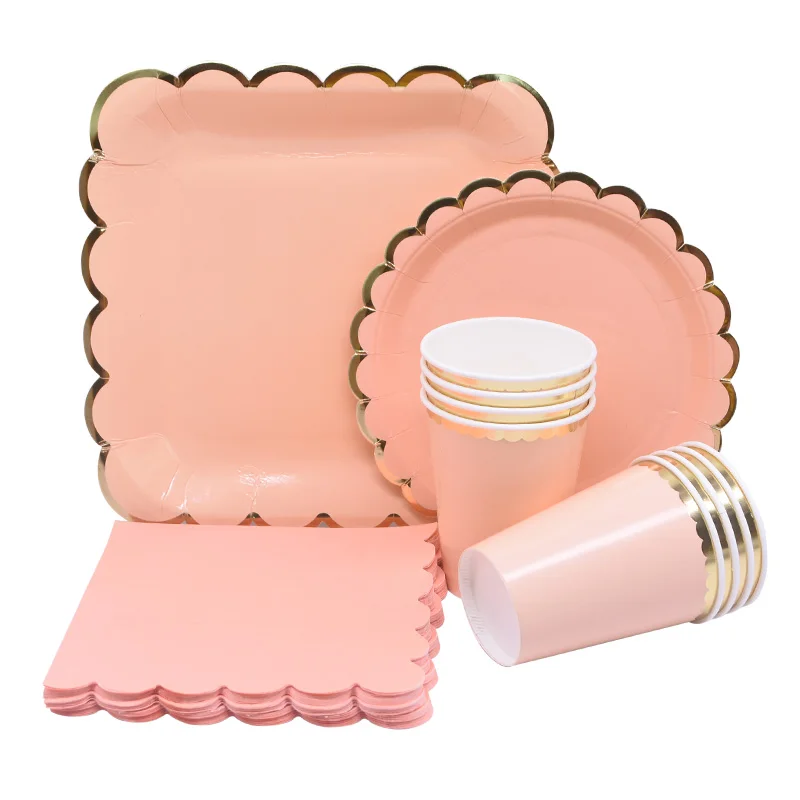 

1 Set Birthday Party Dinnerware Set Disposable Plates Cups Napkins Decorative Paper Tableware Christmas Wedding Party Supplies