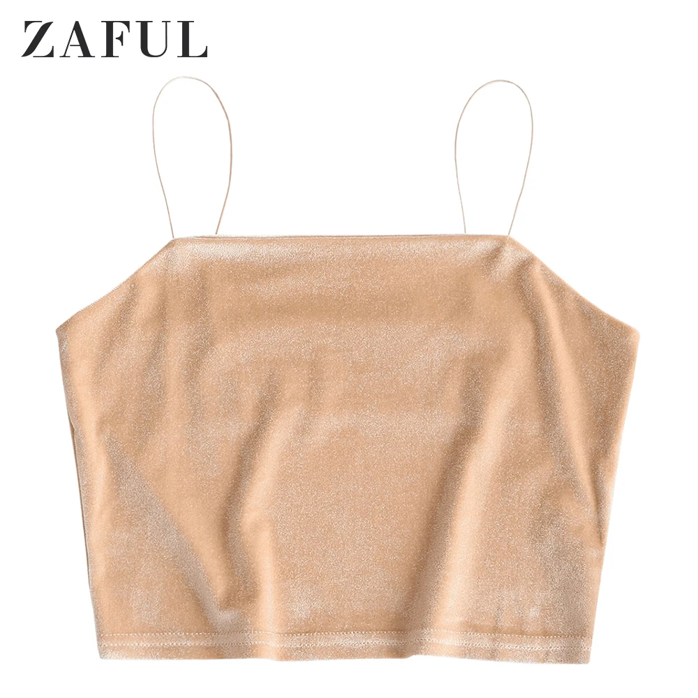 ZAFUL, сексуальный бархатный однотонный топ на бретельках для женщин, Одноцветный топ на бретельках, винтажный Женский Топ Harajuku без рукавов, женские футболки - Цвет: Blanched Almond