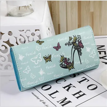 

Women Luxury Butterfly Pattern Long Womens Small Fresh Wallets Wrist Wallet Female Zipper Long Wallets Lady Wristlet Clutch Bag