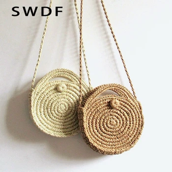 

SWDF New Women Round Straw Bag Rattan Shoulder Bags Lady Handmade Hollow Beach Messenger Crossbody Bags Feminine Purse Handbag