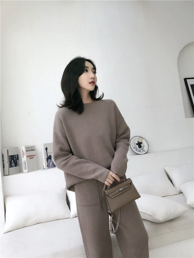 Women Outfits Cashmere Sweater Two Piece Sets Tracksuit Autumn Winter Fashion Sweatsuits Sport Suit Female Knit Pant Set