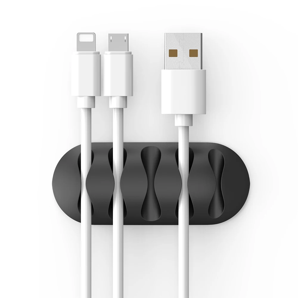 Черный FLOVEME USB кабель Органайзер провода намотки наушников Держатель кабеля шнур держатель Клип офисный Настольный телефон кабели фиксатор провода управление - Цвет: Черный