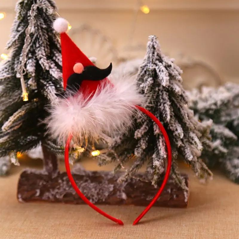 Рождественский обруч для волос с оленем, Рогом, перьями, украшения, аксессуары для волос для детской вечеринки, аксессуары для волос