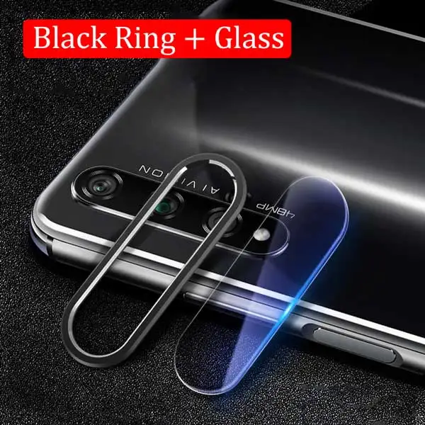 Black Ring add Film Защитная пленка для камеры для huawei Honor 20 Pro 20i, металлический корпус, защита для объектива камеры, кольцевая крышка и пленка из закаленного стекла на Honor20 - Цвет: Black Ring add Film