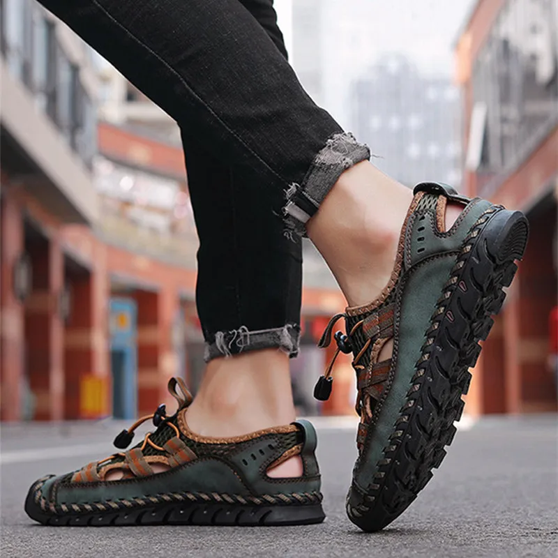 Leather Sandals Summer Men Outdoor Non-slip Beach Handmade