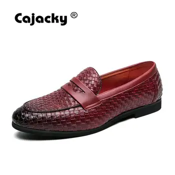 

Cajacky Men Dress Shoes Big Size Mens Oxfords Wine Red Fashion Men Penny Loafers Adult Wedding Formal Shoes Slip On Flats Male