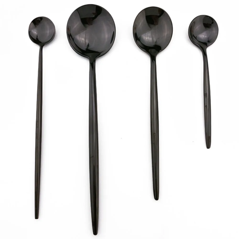 Mango largo helado cucharadita 1 Uds negro Acero inoxidable vajilla, juego de cubertería de bolas boda juego de platería envío de la gota|Cucharas| - AliExpress