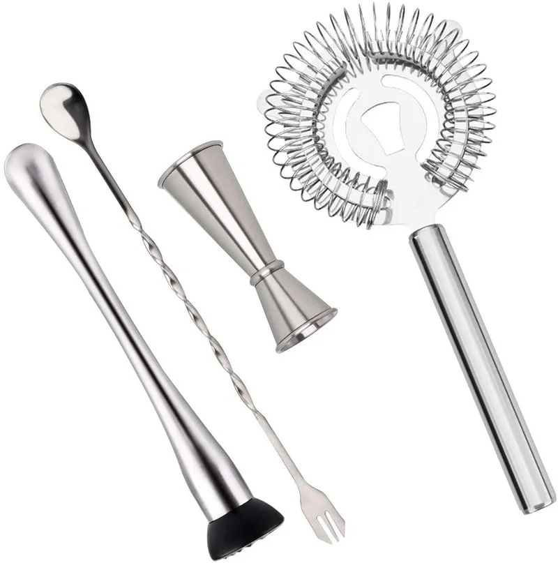 Bar Tools Muddler for Cocktails Tools Mojito Cocktail Jigger Bar Tool with Stainless Steel Spoon Jigger Strainer and Muddler