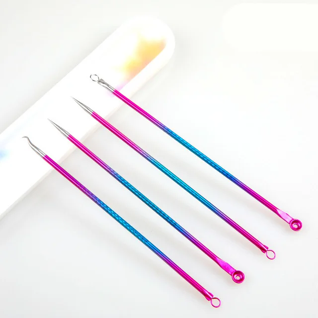 4Pcs Color With Box 4 шт. экстрактор для удаления угрей, акне из нержавеющей кожи с прыщами и пятнами комедона, красота, уход за лицом, инструменты для очищения пор лица - Цвет: 4Pcs Color With Box