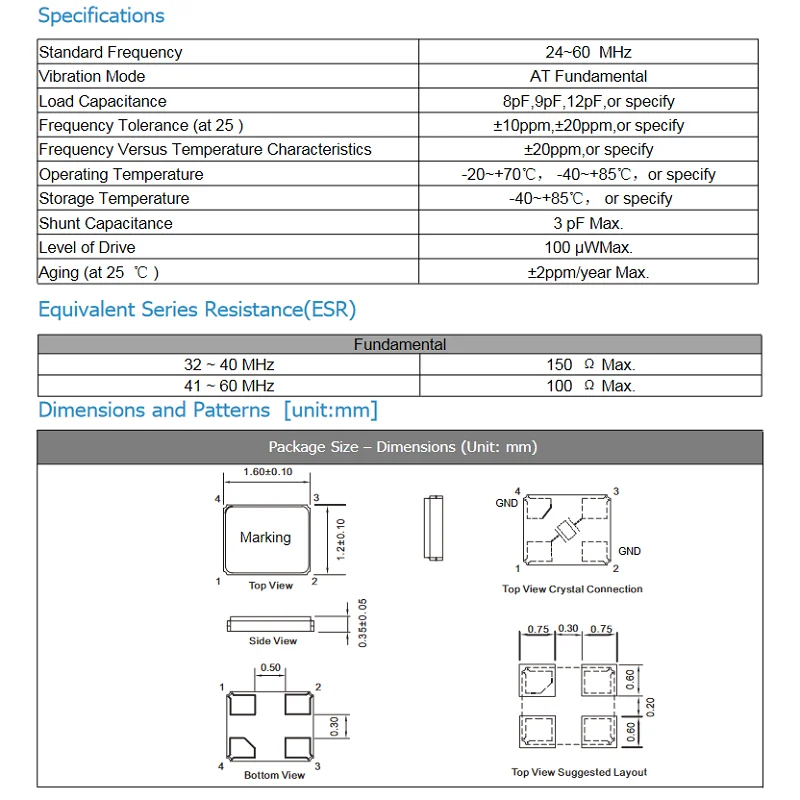 quartzo ressonador 26mhz smd passiva 9pf 10ppm