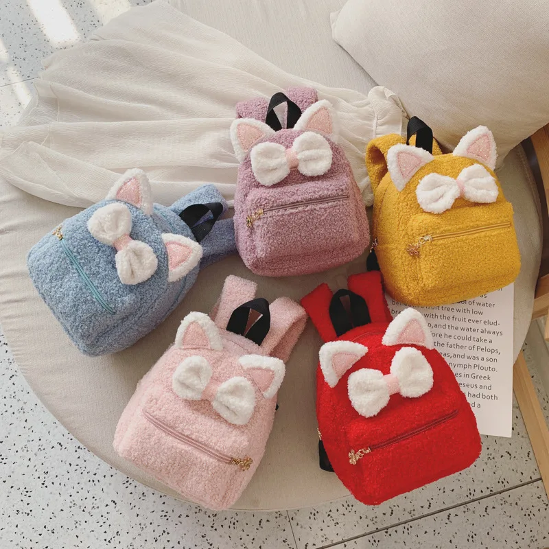 Mochila De piel esponjosa para niña, bolso de felpa para jardín de infantes y escuela primaria, fundas pequeñas, Kawaii, 2020