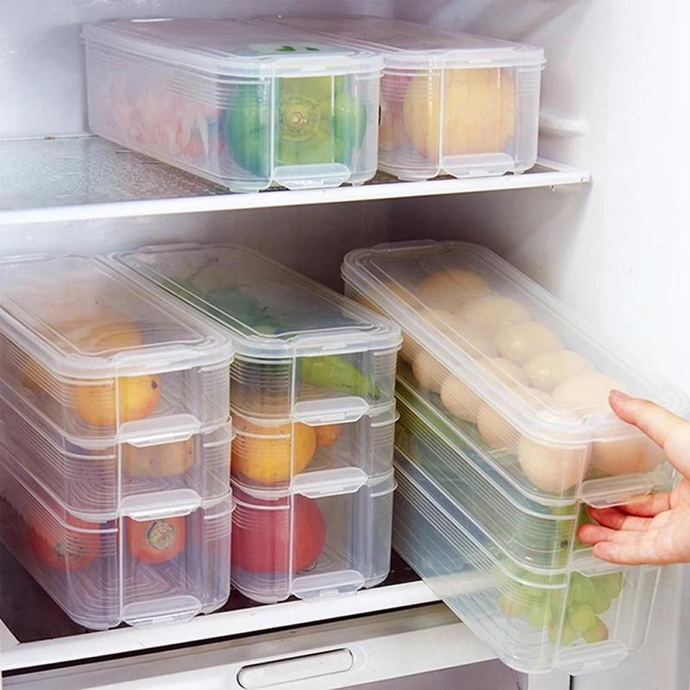 Large Plastic Boxes for Prep Food Kurtzy Set of 4 Clear Kitchen Storage Containers by Refrigerator Freezer and Fridge Container Box with Lid Pantry and Fruit Holder/Rack Shelf/Drawer 