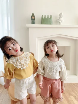 

Girls' Summer Short-sleeved T-shirts New Fashion Baby Tops Children's Sweet Bubble Sleeve Shirts Girls Tops