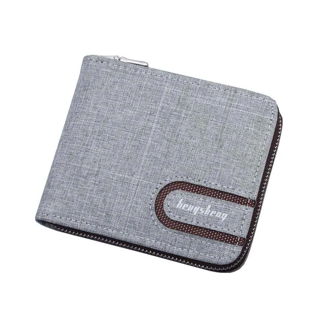 Coin Purse Men's Short Wallet Fashion Casual Solid Zip Business Canvas Small Square Multifunction Кошелек Мужской | Багаж и