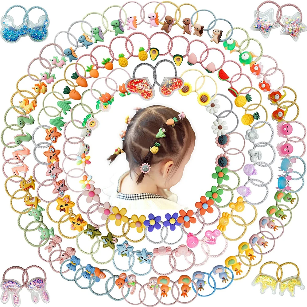 120PCS Cartoon Hair Ties Baby Girl Hair Accessories Kawaii Bobbles