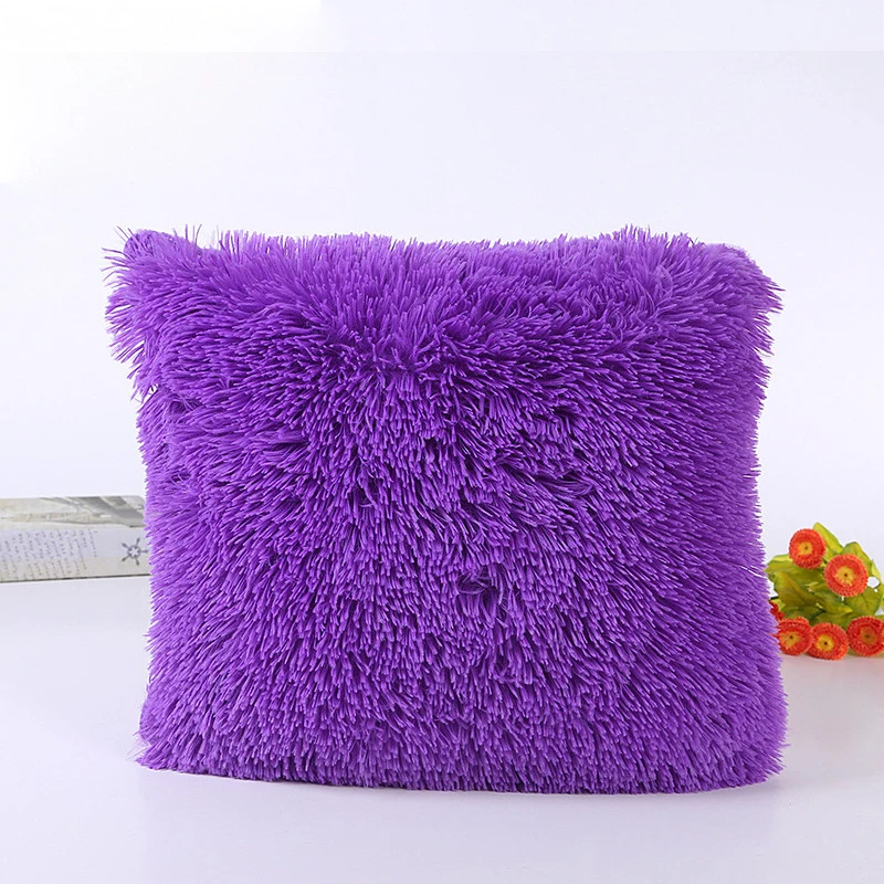 Purple 1 шт цветной яркий 43 см* 43 см Пушистый Плюшевый квадратный сплошной цвет наволочка Удобная наволочка для дивана поясная накладка покрытие украшение дома - Цвет: Purple