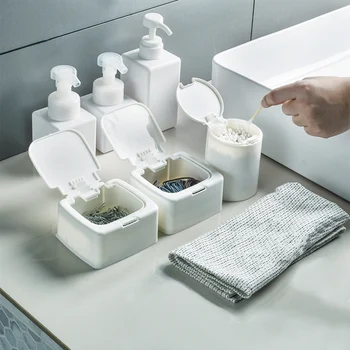 

Dust-proof Storage Box Desktop Cotton Swab Finishing Box Drawer Debris Plastic Round Bins Bathroom Make Up Organizer with Lid