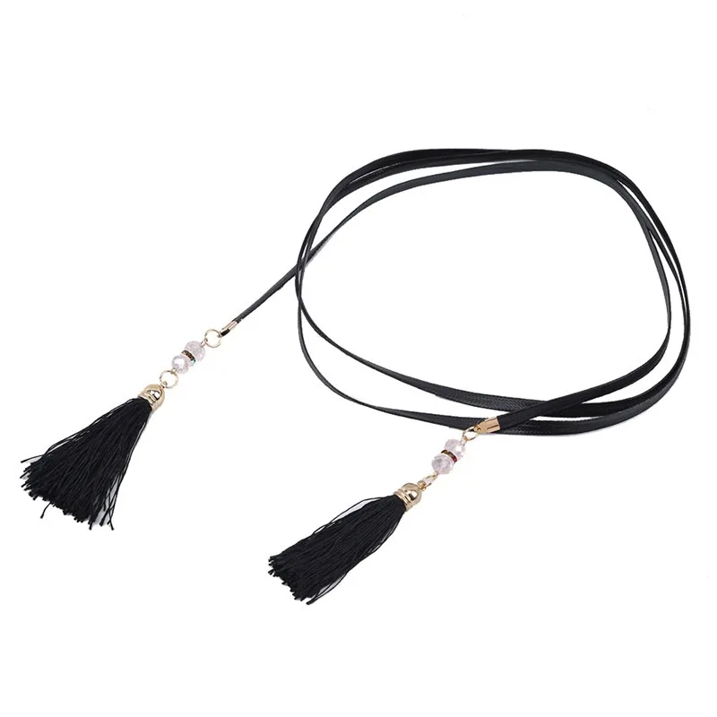 Новинка, тонкий черный ремень из искусственной кожи, пояс, женское длинное платье, ремень, бахрома, веревка, ремни-цепи для женщин, Cintos De Mujer