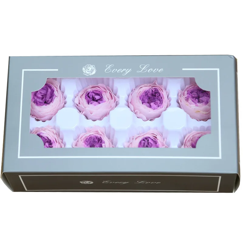 1 коробка высокого качества вечный цветок Роза Остина диаметр цветка 4-5 см класса А с лакированным вечные цветы материал для изготовления подарочной коробки - Цвет: Pink Purple