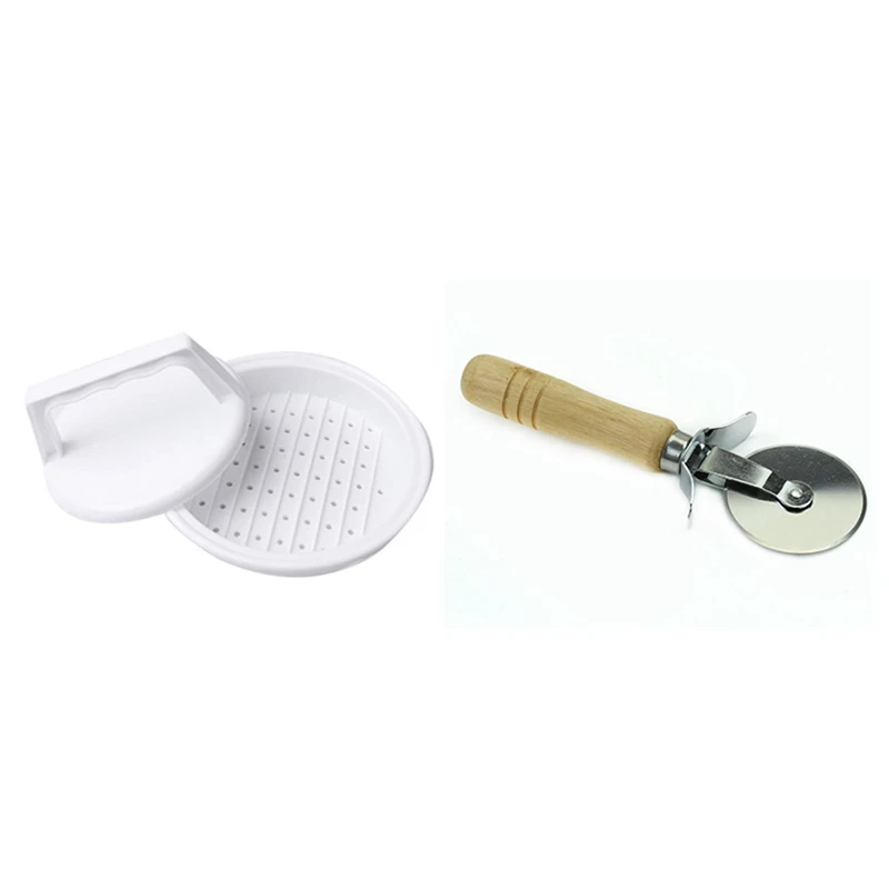1Pcs Stainless Steel Wood Handle Pizza Wheel Cutter &amp Burger Press Hamburger Patty Maker For Making Kit | Дом и сад