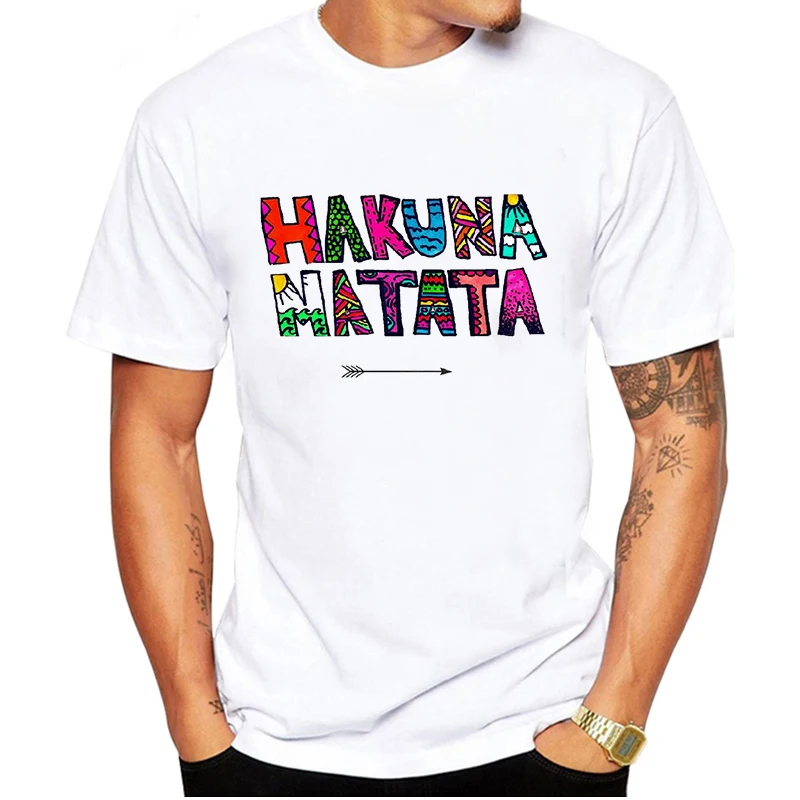 LUSLOS модная крутая футболка мужская футболка с коротким рукавом повседневные белые футболки хакуна матата с надписью мужские футболки мужская одежда
