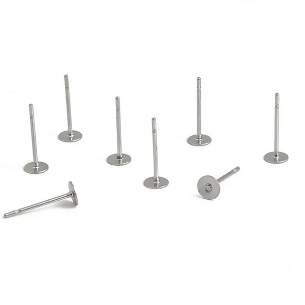 4X12mm 100 шт./партия, плоские серьги-гвоздики из нержавеющей стали серебристого цвета с клеем на 3-12 мм, серьга на основе кабошона, аксессуары для ювелирных изделий - Цвет: 4X12mm
