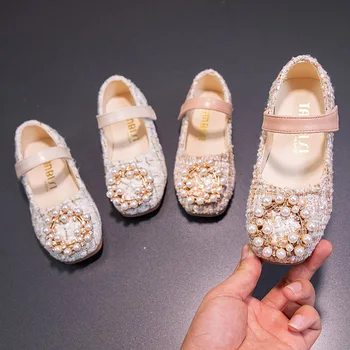 

Girls dress party shoes children canvas flat beaded pink/white bow tie single shoes princess children ladies wedding shoes