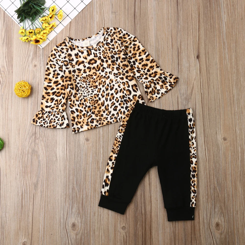 Emmababy комплект из 2 предметов, От 1 до 6 лет комплекты зимней одежды для маленьких девочек топ с длинными рукавами и леопардовым принтом+ длинные штаны