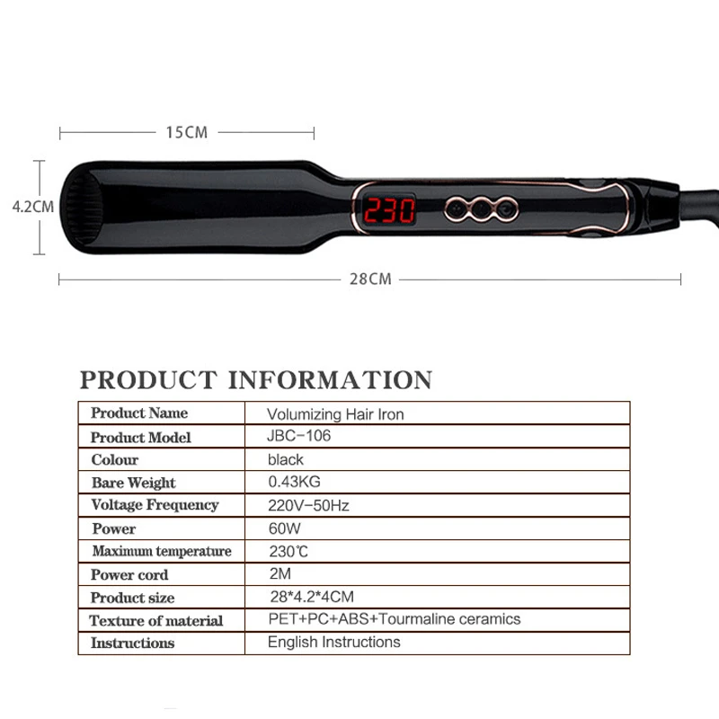 Professional Fluffy Hair Straightener Electric Hair Curler Flat Iron Negative Ion Hair Straighting Curling Iron with LED Display