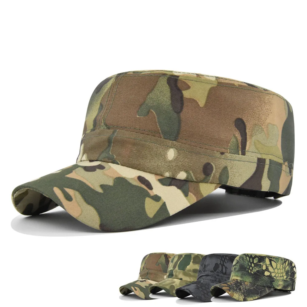 Classic Vintage Flat Top Men Tactical Army Camouflage Flat Cap Hats For