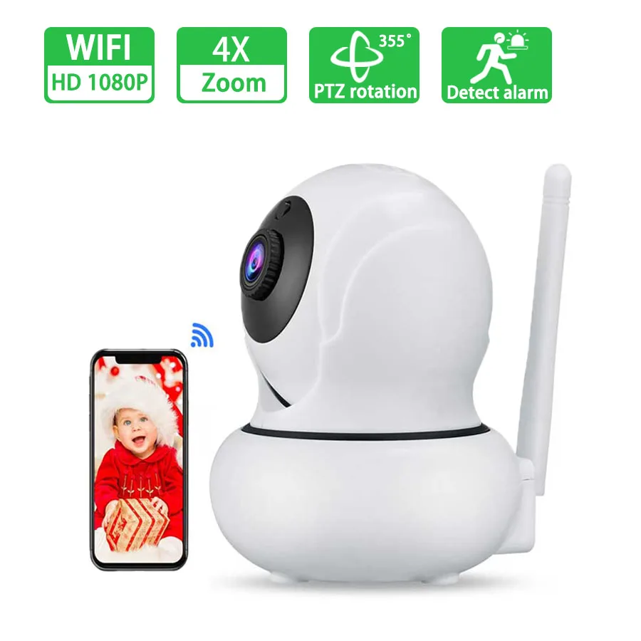 

1080P WiFi IP Camera HD Baby Monitor Smart 4x Zoom Rotation Automatic Tracking Camera Indoor Security Surveillance Wireless Netw