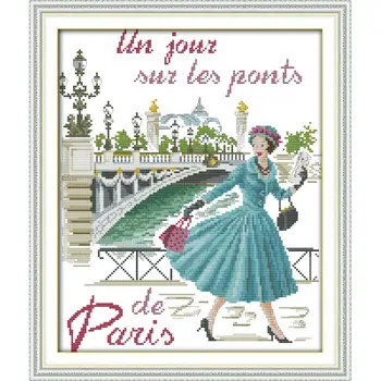 

The Blue Skirt Girl Counted Cross Stitch Patterns Dmc Chinese Embroidery Kits Sale Print Pattern Handicraft Needlework Sets Diy