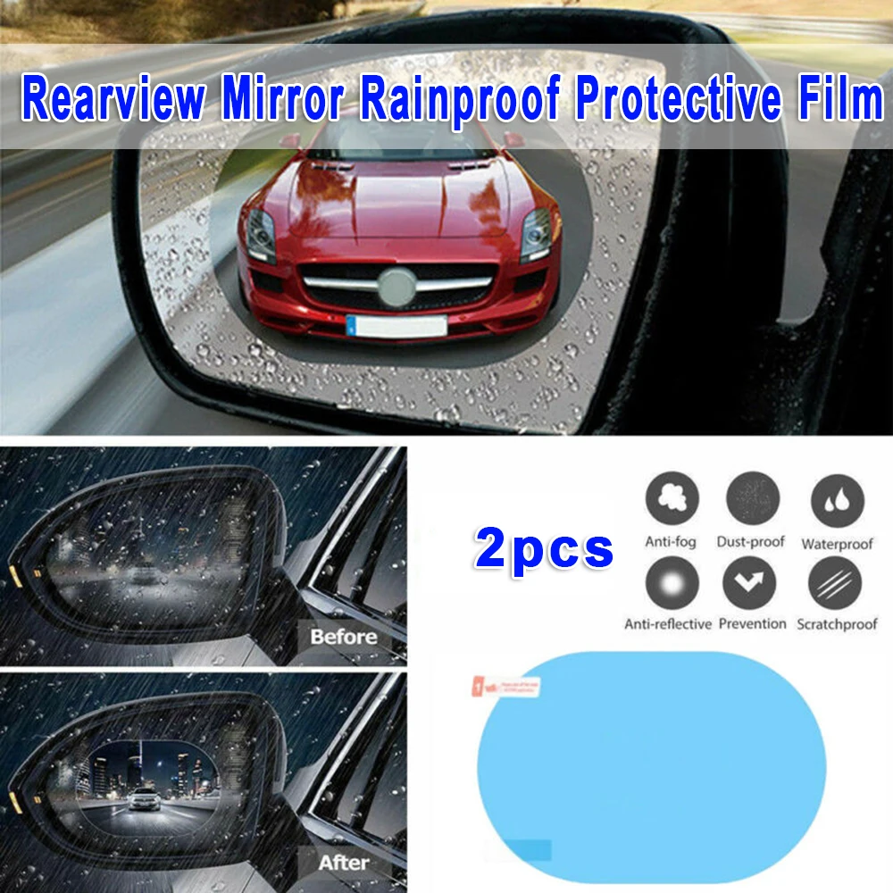 

2pcs Car Protective Films Side Mirrors Rain Anti-fog Oval Sticker Clear Vision