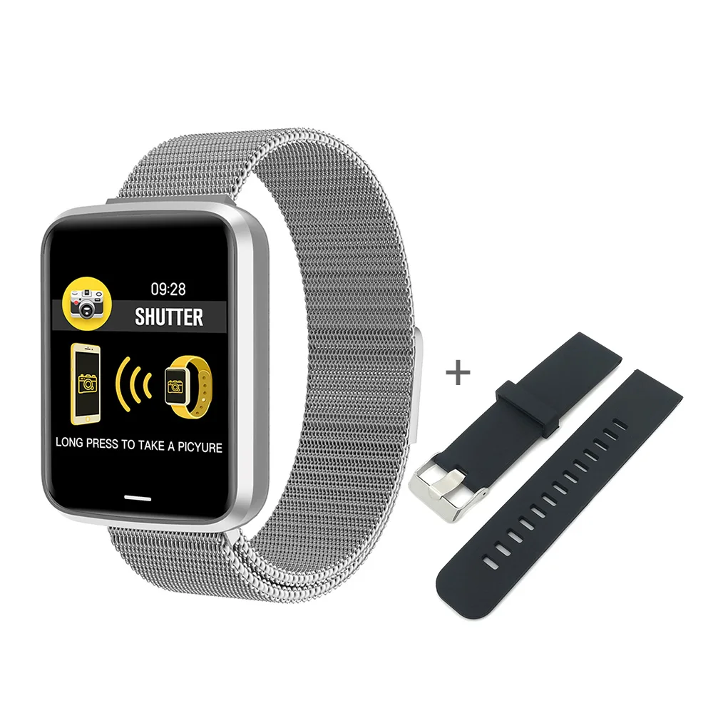 silver and strap Smart watch P68 band IP67 waterproof smartwatch Dynamic heart rate blood pressure monitor for iPhone Android Sport Health watch - Цвет: silver and strap