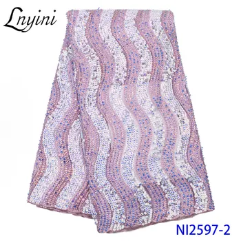 

New Arrival Sequins Lace Fabric French African Tulle Lace Fabric High Quality Nigerian Sequence Lace Fabric for Sewing NI2597