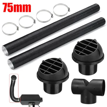

75mm Car Heater Ducting Pipe 50-100cm Diesel Parking Heater Air Vent Outlet T Shape Connector W/Hose Clips