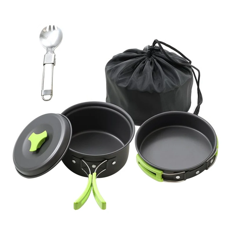 3 шт./компл. набор посуды для кемпинга легкий Алюминий сплав горшки на открытом воздухе Пособия по кулинарии кастрюля, миска, сковорода сетка мешок комплекта посуда - Цвет: B