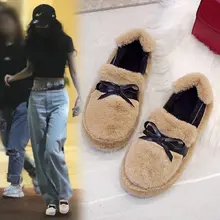 Лоферы; женская обувь на плоской подошве; теплая зимняя обувь на меху с круглым носком; женская повседневная обувь без застежки; zapatos de mujer