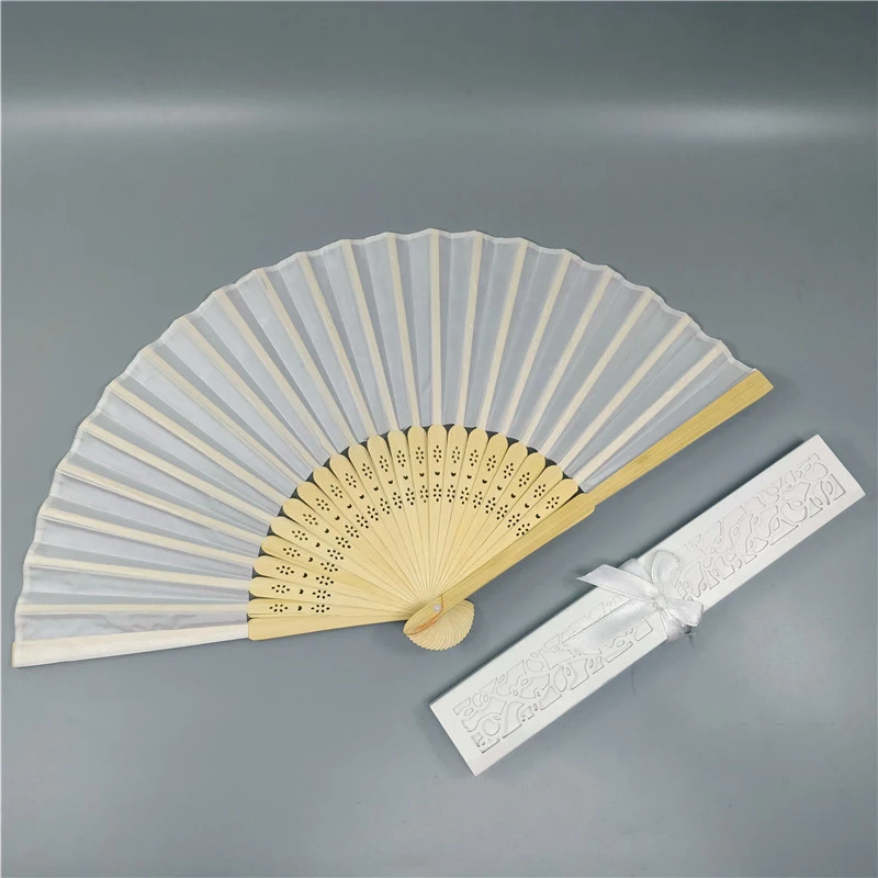  10pcs/lot Personalized 21cm wood Spun Silk Hand Fan Wedding Invitation - 4000347520737