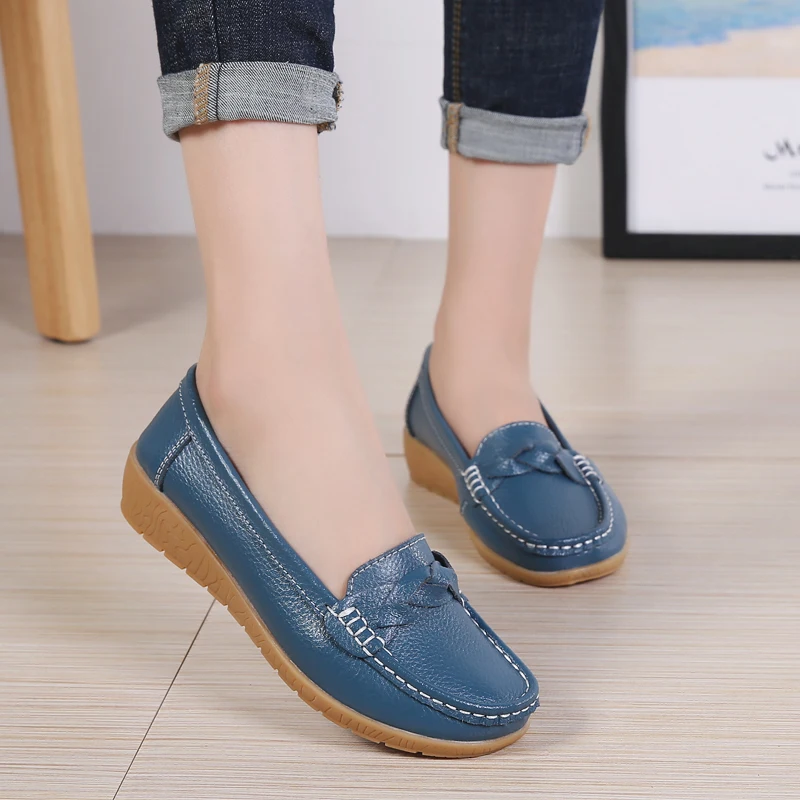 Women Genuine Leather Loafers Ballet Flats Spring Moccasins Casual Ballerina Sneakers