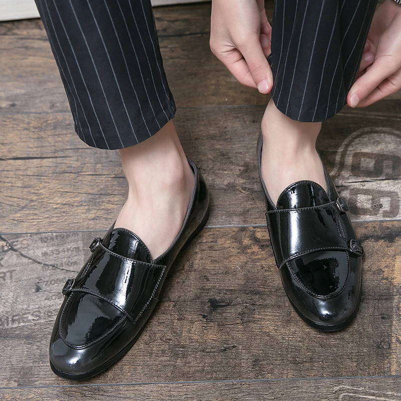 Men's classic dress shoes double monk strap loafers shoes british green formal men wedding night clup party shoes Moccasins