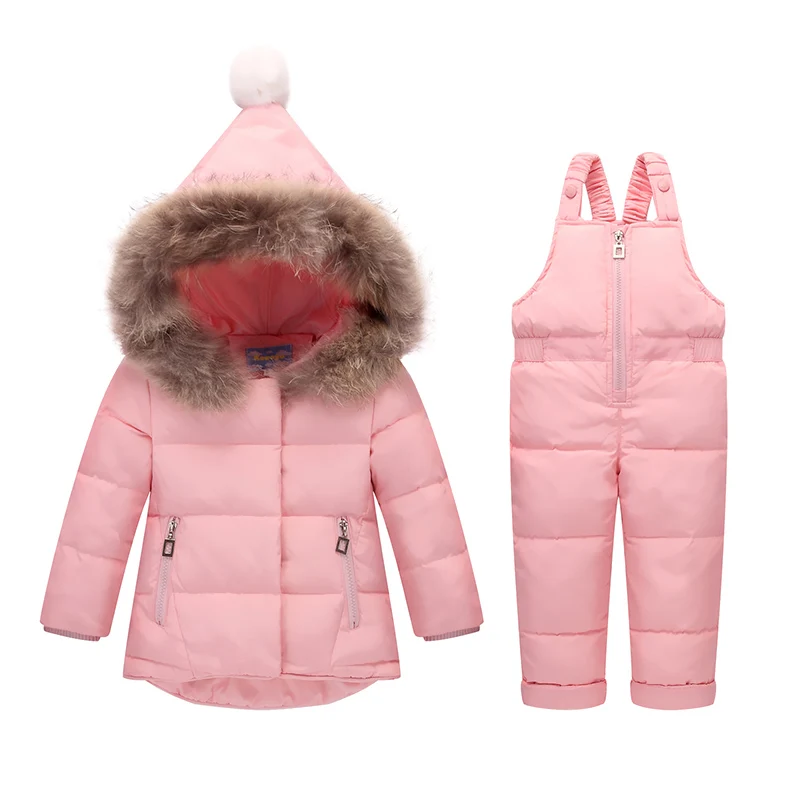 Детская одежда; пуховое пальто для мальчиков и девочек; Детский Теплый зимний комбинезон; верхняя одежда+ комбинезон; комплект одежды; Детские Зимние куртки в русском стиле - Цвет: pink 2