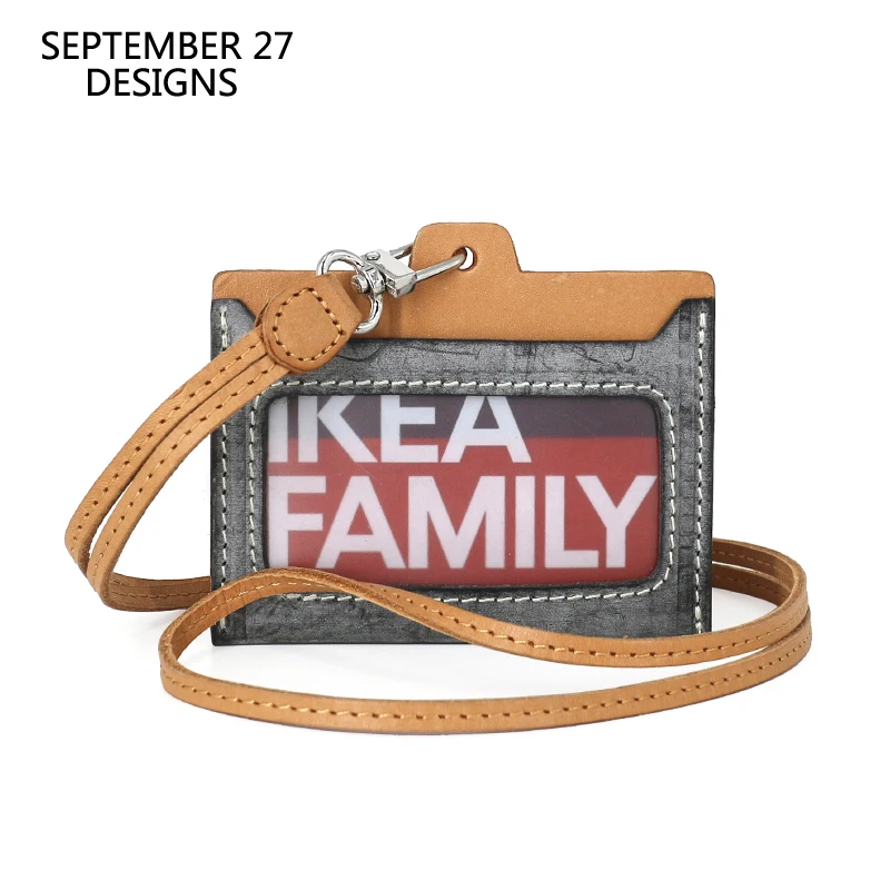 Genuine Leather ID Badge Holder Neck Strap Travel Lanyard Cross Body Bag Wallet Genuine Leather ID Badge Holder Neck Strap Travel Lanyard Cross Body Bag Wallet
