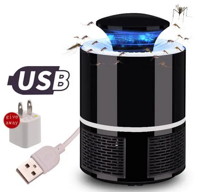 USB Ингаляционная антимоскитная лампа+ адаптер питания антимоскитная лампа домашняя пробка радиатора-в бесшумный комаров - Цвет: Черный