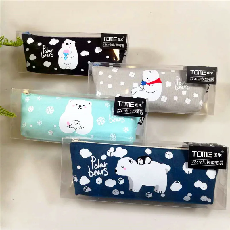 

Toomey Creative Fashion Canvas Stationery Bag Cartoon Canvas Pen Bag Polar Bear Lengthen Triangular Pencil Case 69286