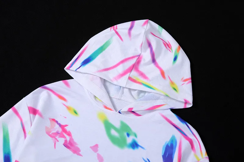 Joskaa, длинный рукав, с капюшоном, с принтом tie dye, укороченные свитшоты, Осень-зима, женская уличная одежда, сексуальные толстовки, топы