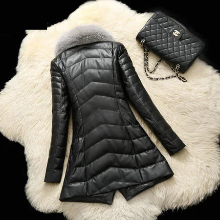 

New Antumn Women Sheepskin Leather Jacket Pure Fox Fur Long Double breasted Ladies Trech Coat Plus Size 5XL LX919
