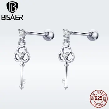 

BISAER Tiny Small Key Stud Earrings for Women 2019 Sterling Silver 925 Delicate Love Fashion Earings for Gril GXE539