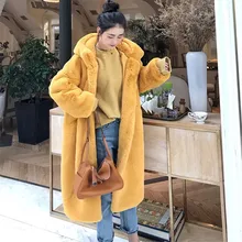 Зимнее женское плотное теплое пальто с капюшоном из искусственного меха норки свободного размера плюс длинное пальто из искусственного меха w2013