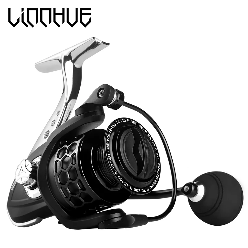Photo Product LINNHUE Fishing Reel GK1000-7000 5.2:1 Metal Spool Body Handle 8KG Max Drag Spinning Reel Saltwater Reel Fishing Accessories
